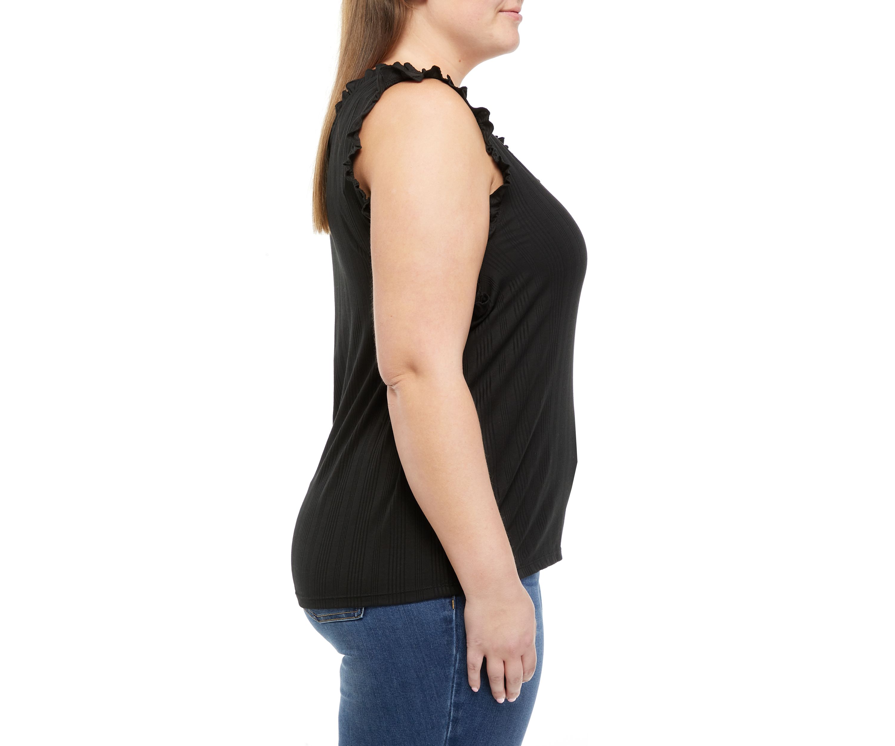 Plus Size Ribbed Lettuce Trimmed Tank Top