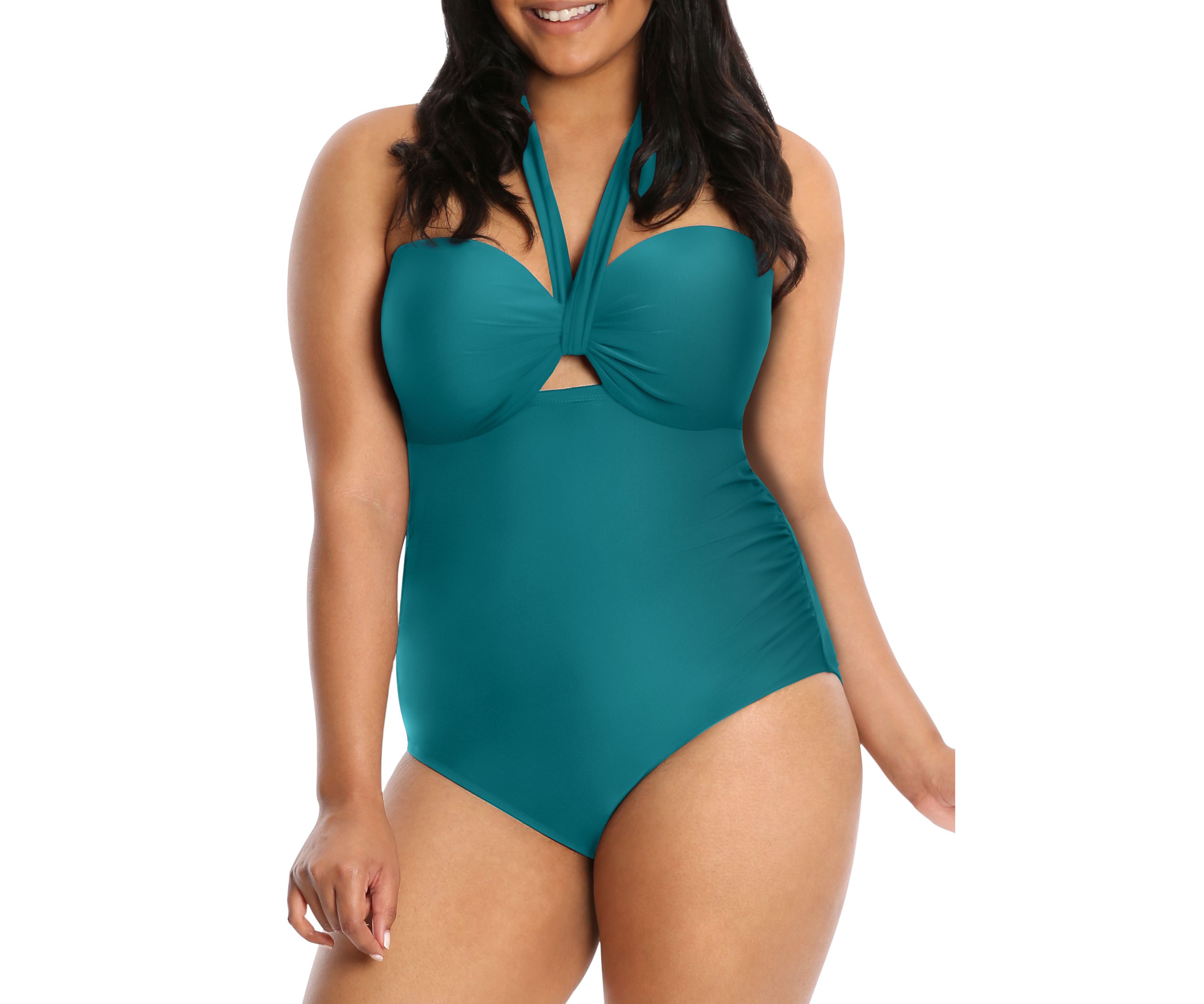 Plus Size Halter Turquoise One Piece Swimsuit