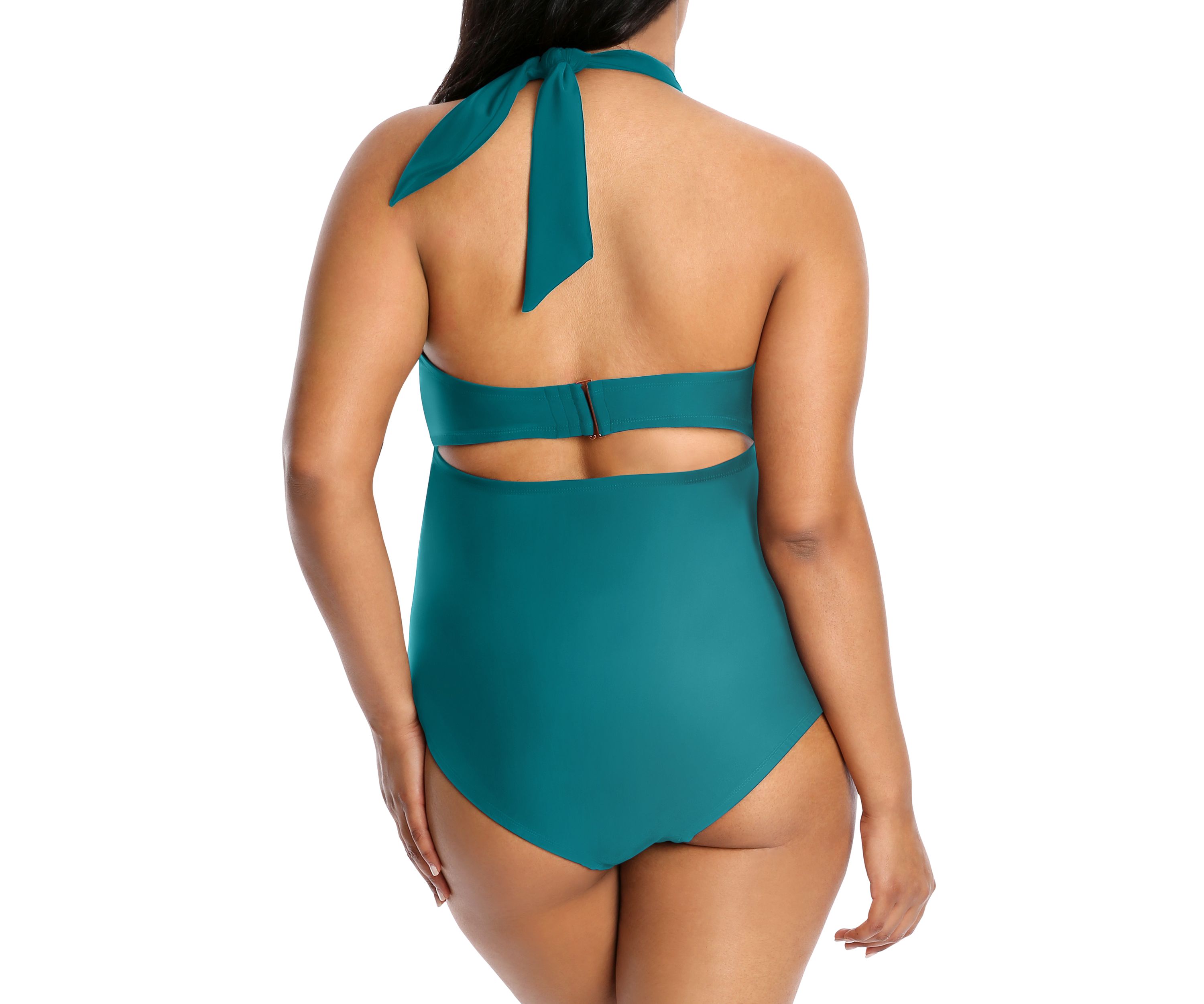 Plus Size Halter Turquoise One Piece Swimsuit