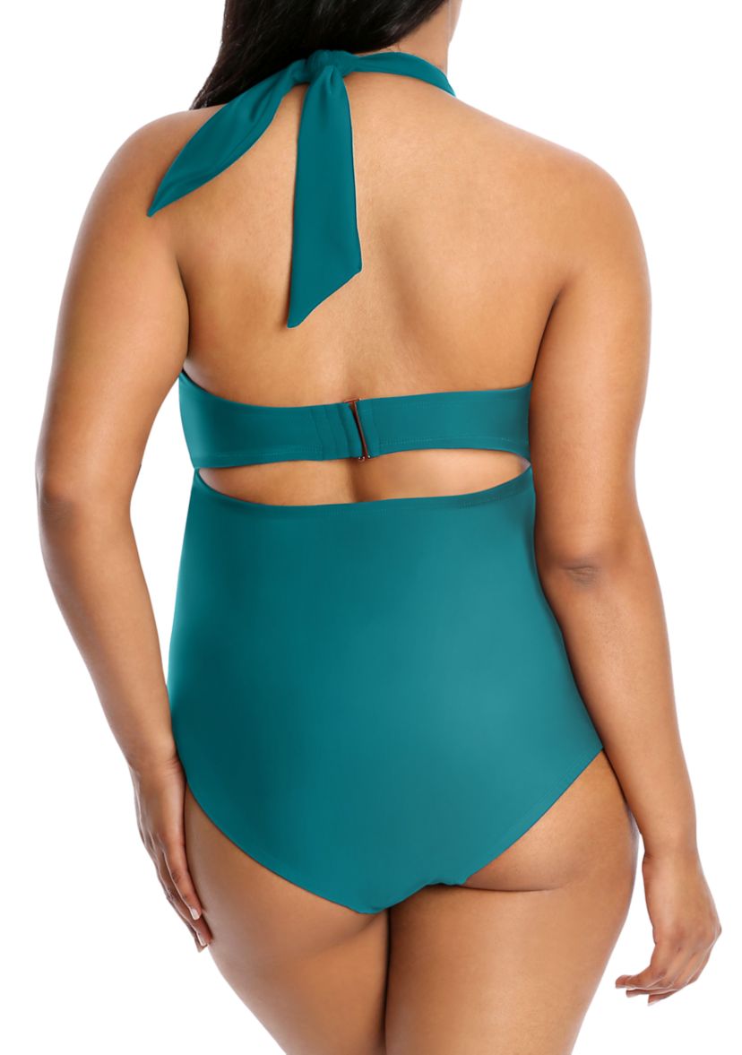 Plus Size Halter Turquoise One Piece Swimsuit