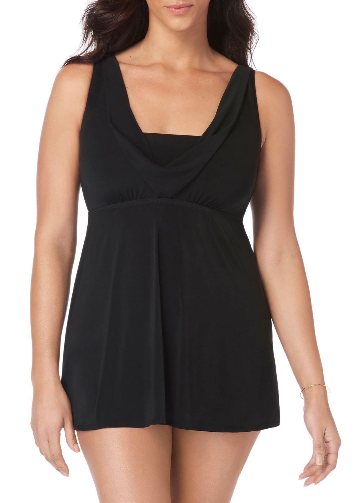 Cowl Neck Swimsuit Dress with Tummy Control
