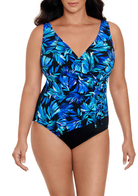 Longitude Tropical Print V-Neck One-Piece Swimsuit