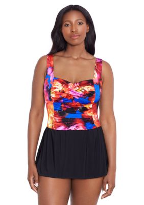 Les Fleurs Twist Shirred Swim Dress