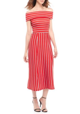 WAYF Rayan Stripe Off The Shoulder Dress