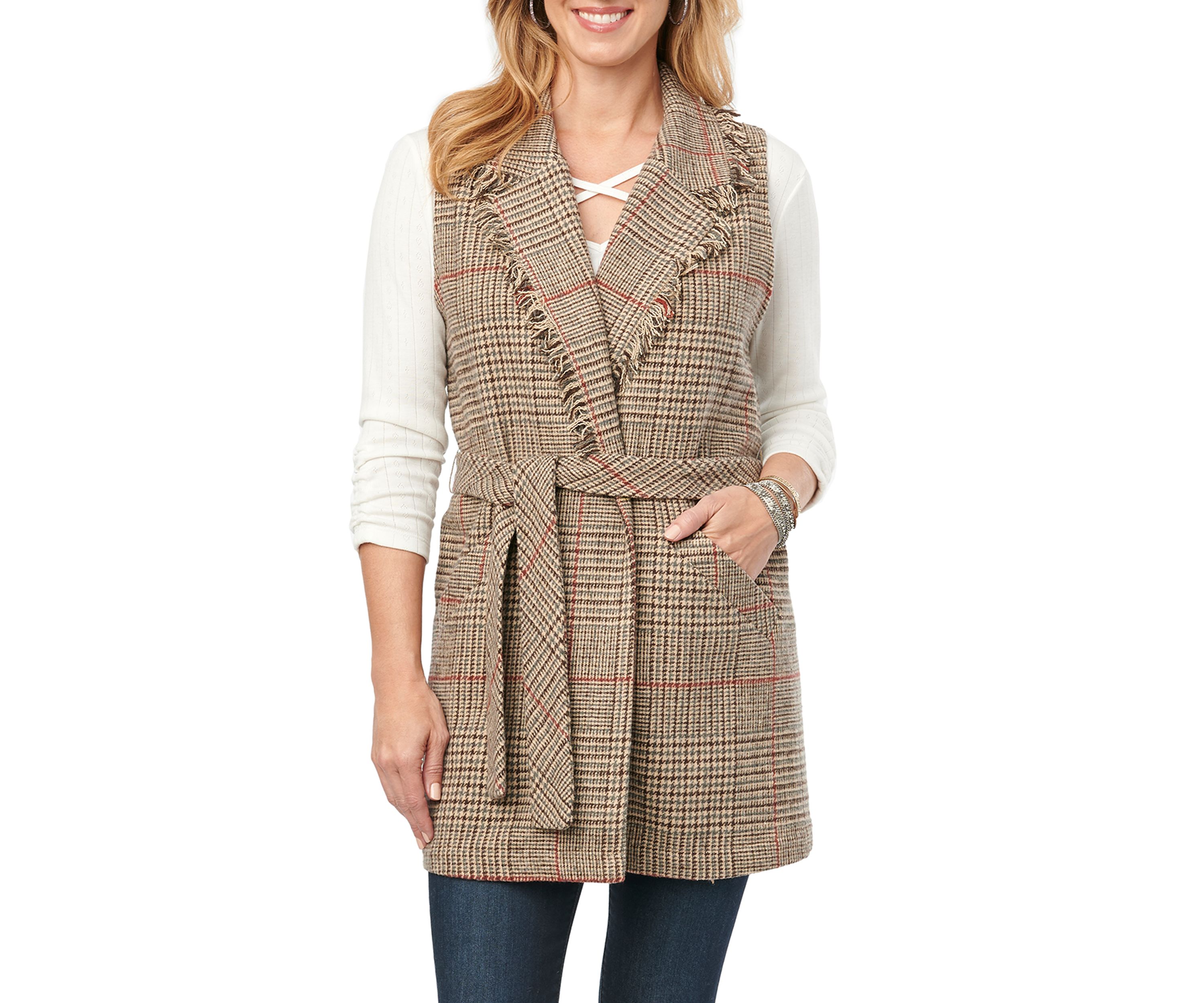 Fringe Collar Belted Vest
