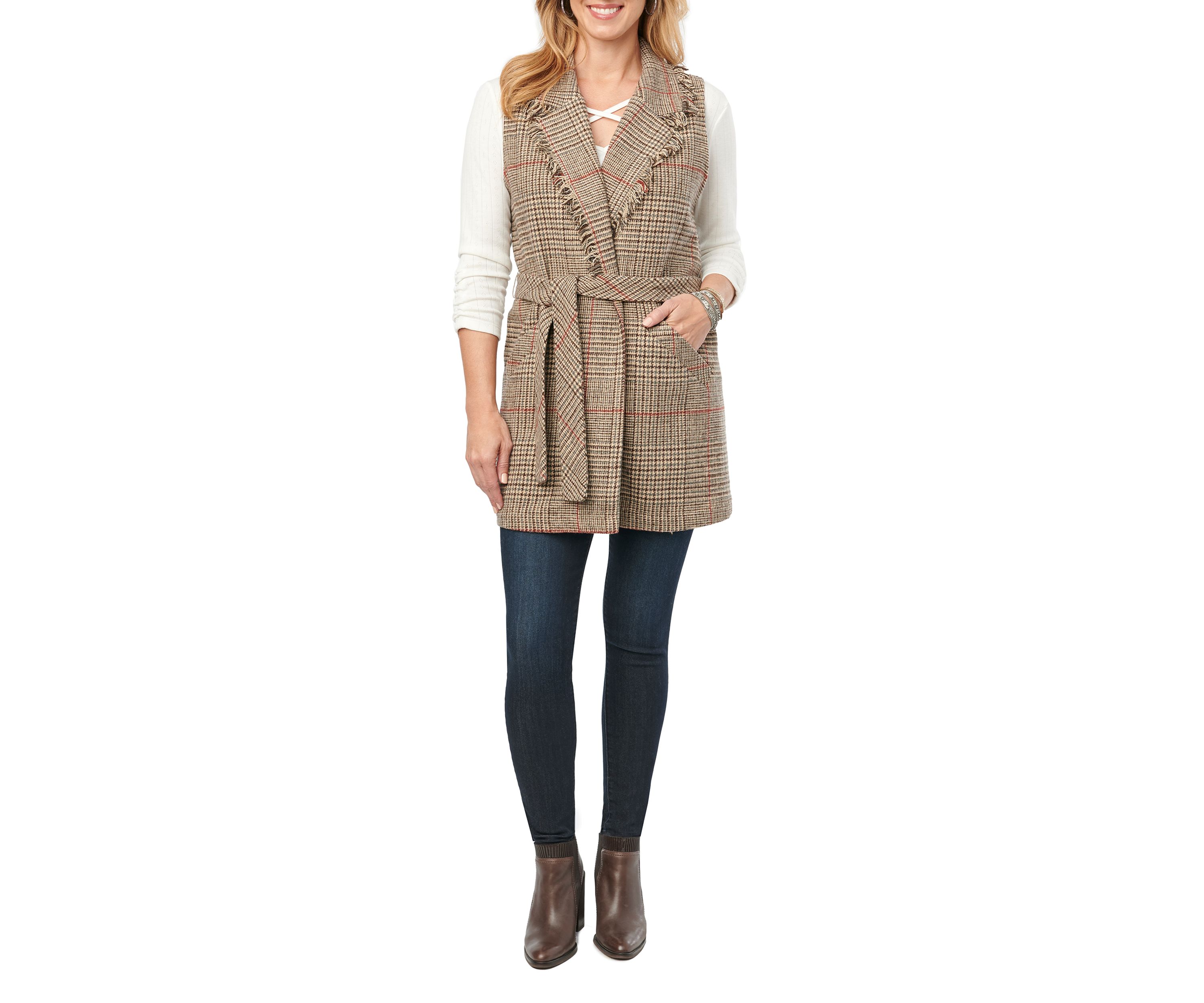 Fringe Collar Belted Vest
