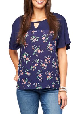 Democracy Short Sleeve Ruffle Sleeve Printed Top | belk