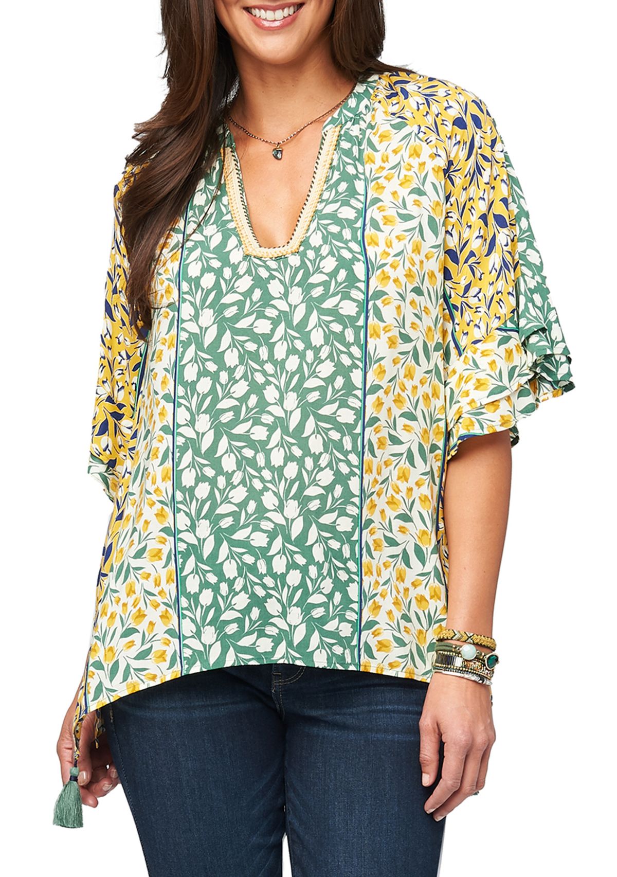 Elbow Sleeve Twin Print Top