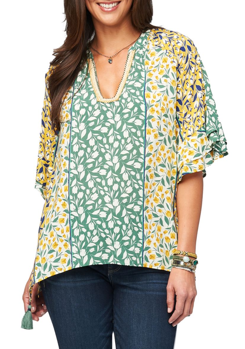 Elbow Sleeve Twin Print Top