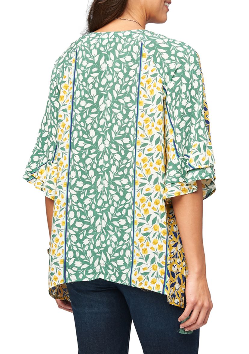 Elbow Sleeve Twin Print Top