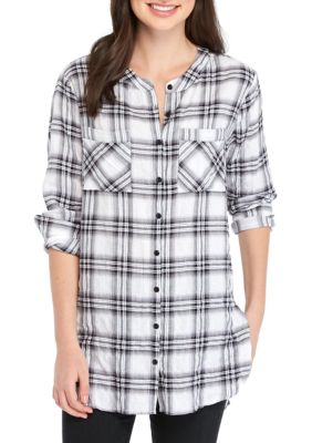 Democracy Long Sleeve Button Up Plaid Shirt | belk