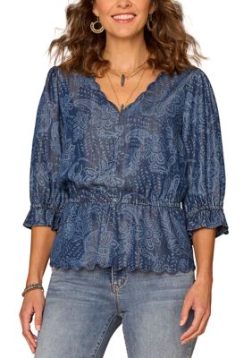 Democracy Womens Elbow Blouson Sleeve Top with Flutter Hem XL