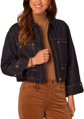 Democracy Womens 34 Sleeve Snap Cuff Sleeve Bomber Denim Jacket Large