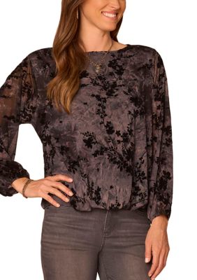 Democracy Women's Plus Size Floral Bubble Hem Knit Top, Black, 3X