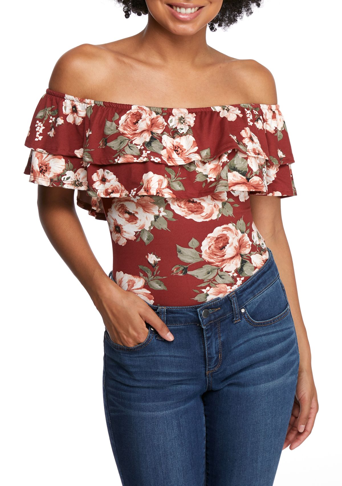 Off The Shoulder Double Ruffle Bodysuit