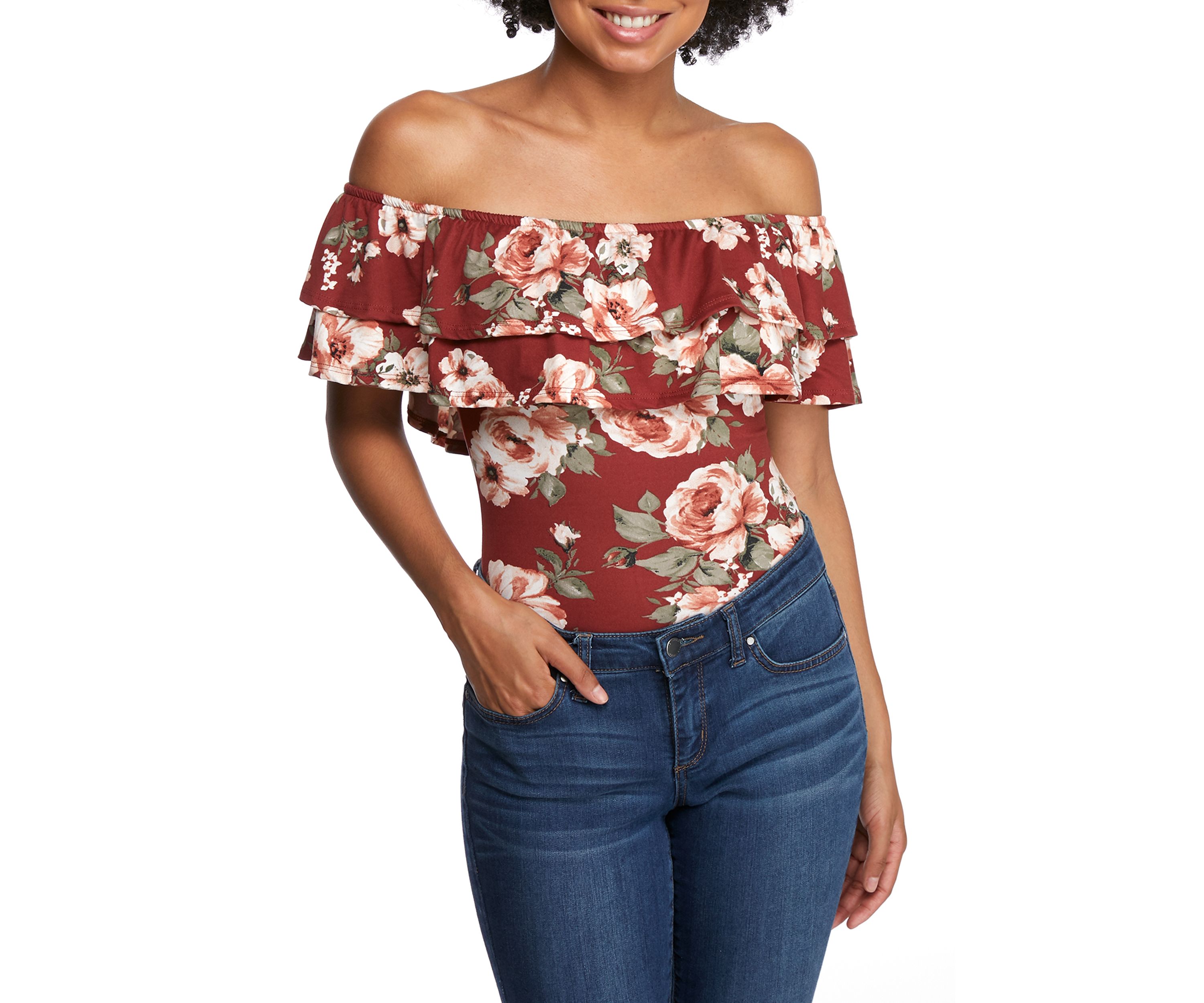 Off The Shoulder Double Ruffle Bodysuit