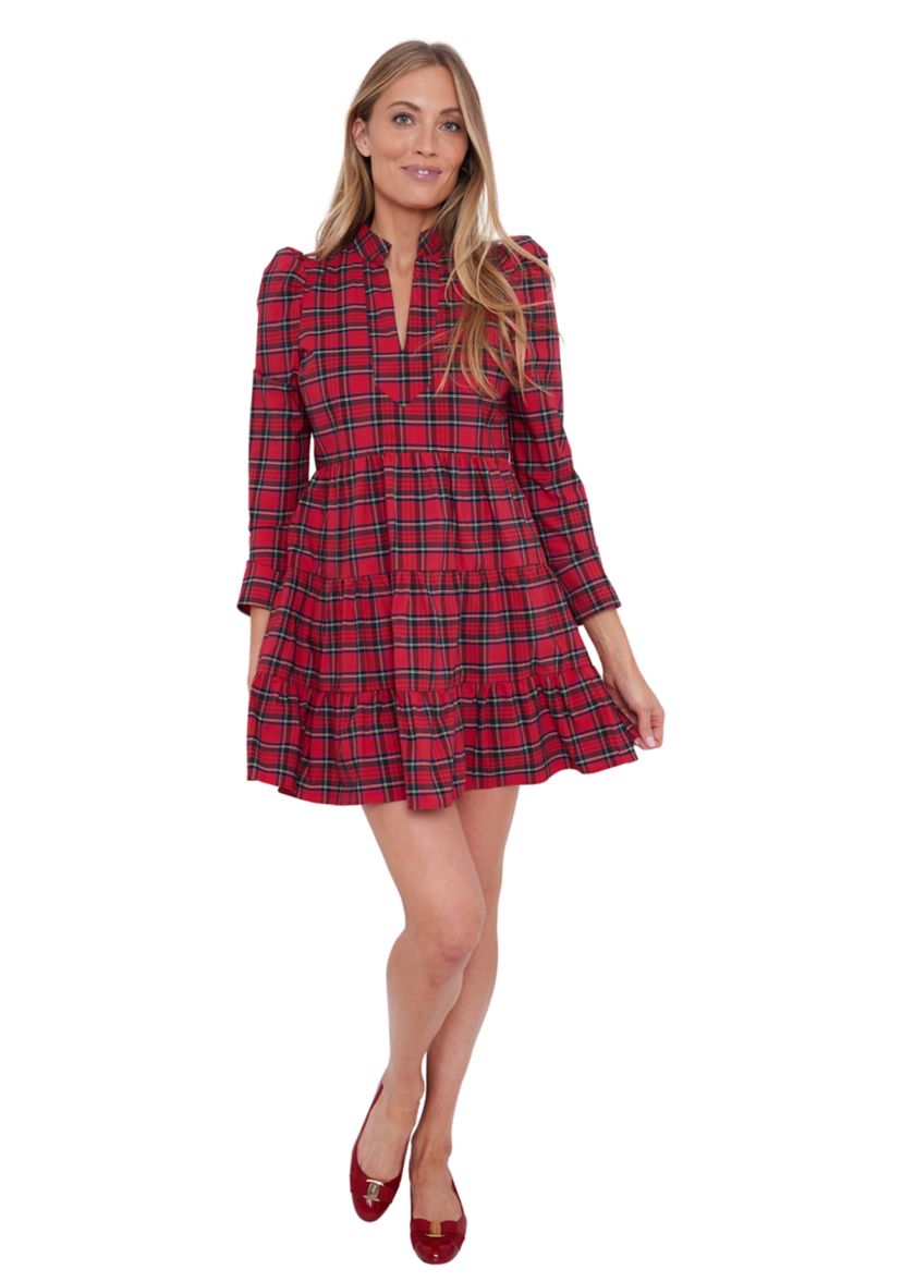 Womens Long Sleeve Plaid Tunic Dress