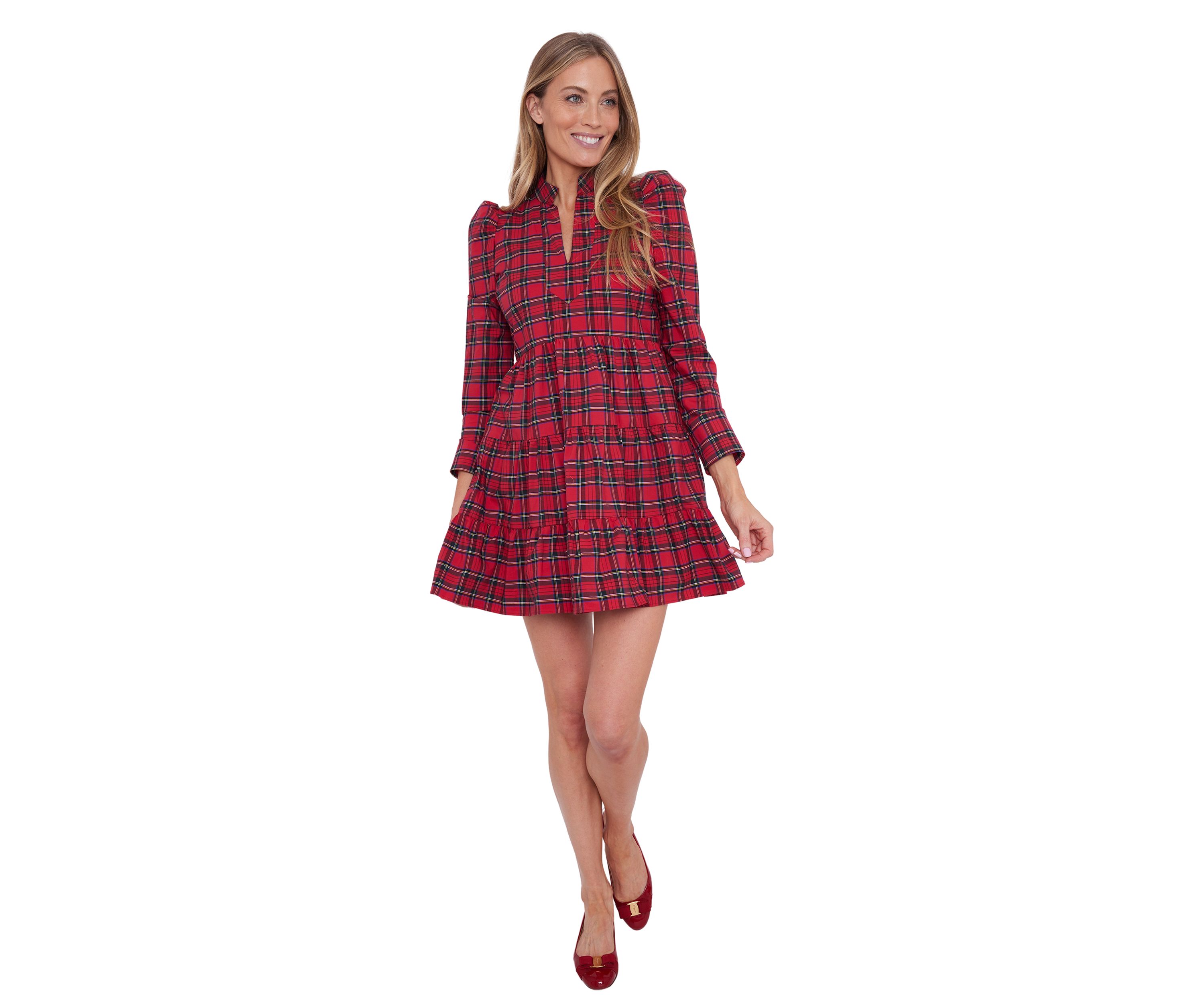 Womens Long Sleeve Plaid Tunic Dress