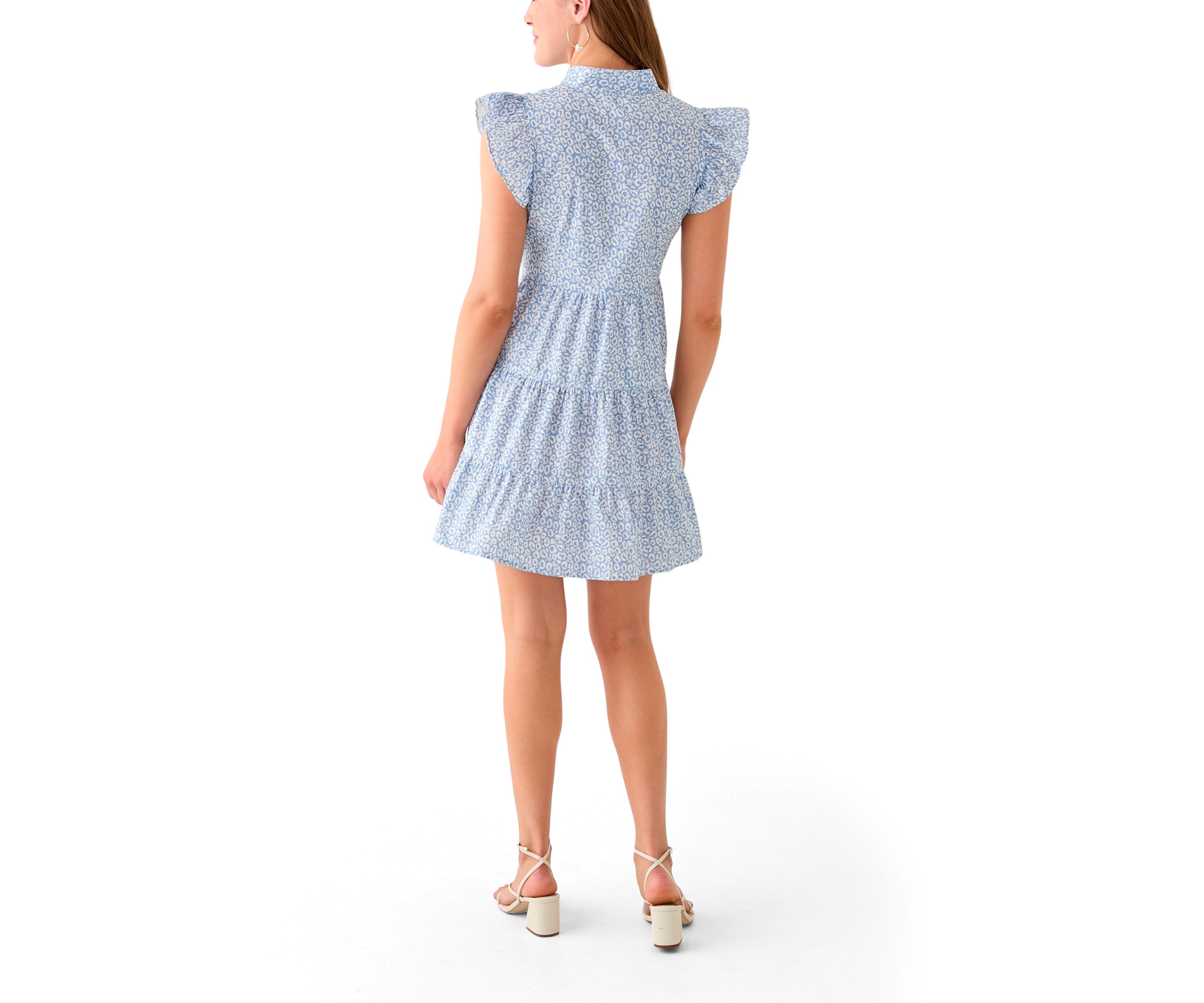 Womens Flutter Sleeve Tiered Dress 