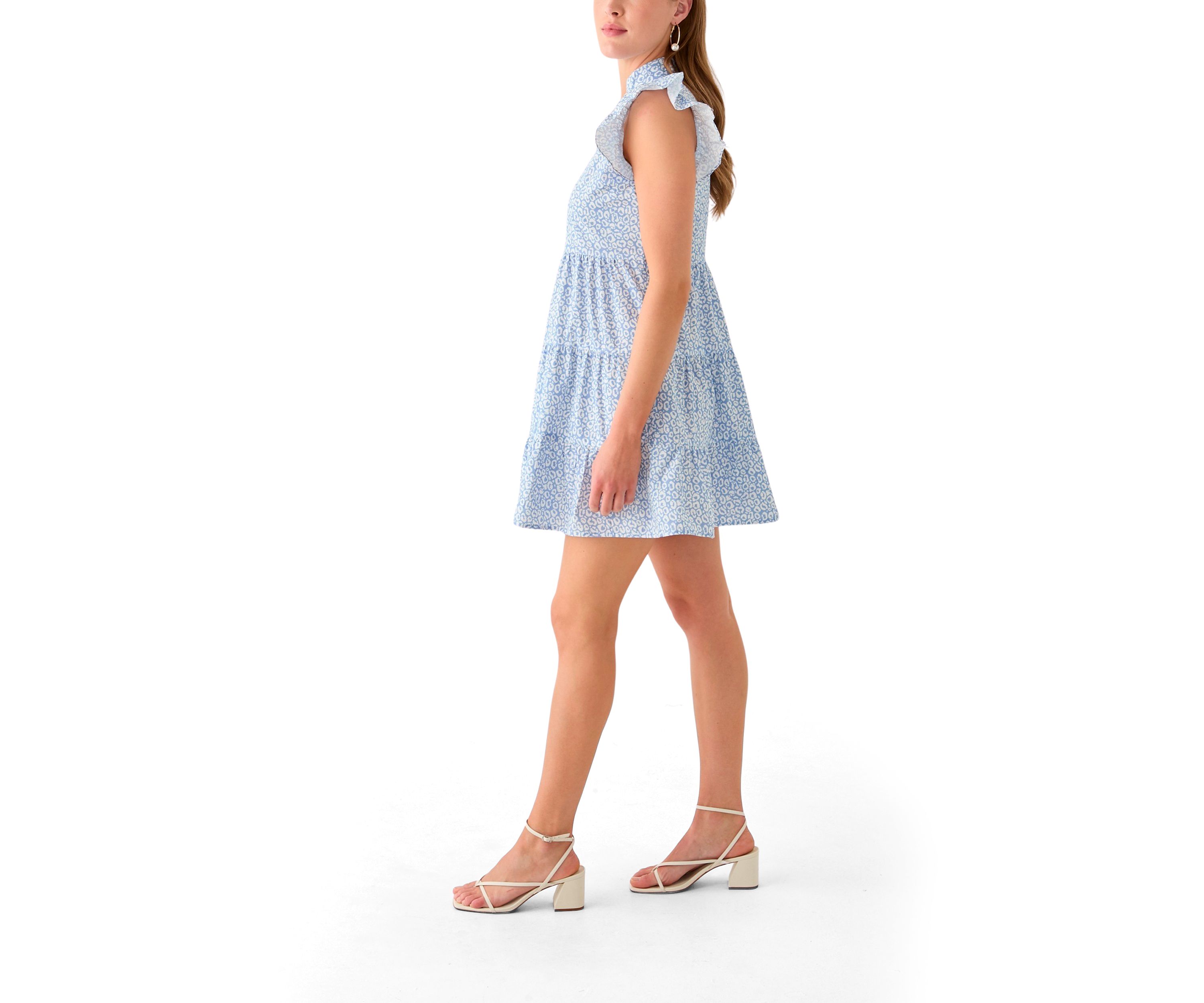 Womens Flutter Sleeve Tiered Dress 