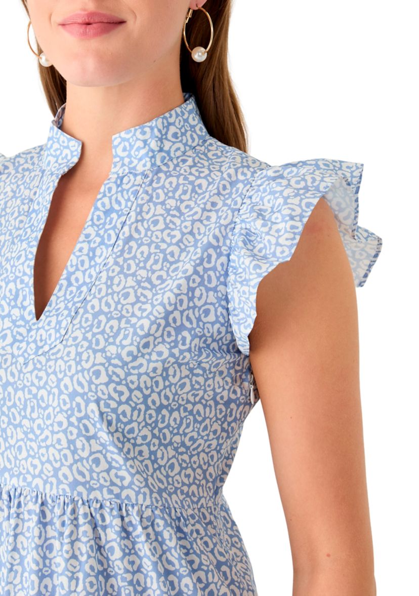 Womens Flutter Sleeve Tiered Dress 