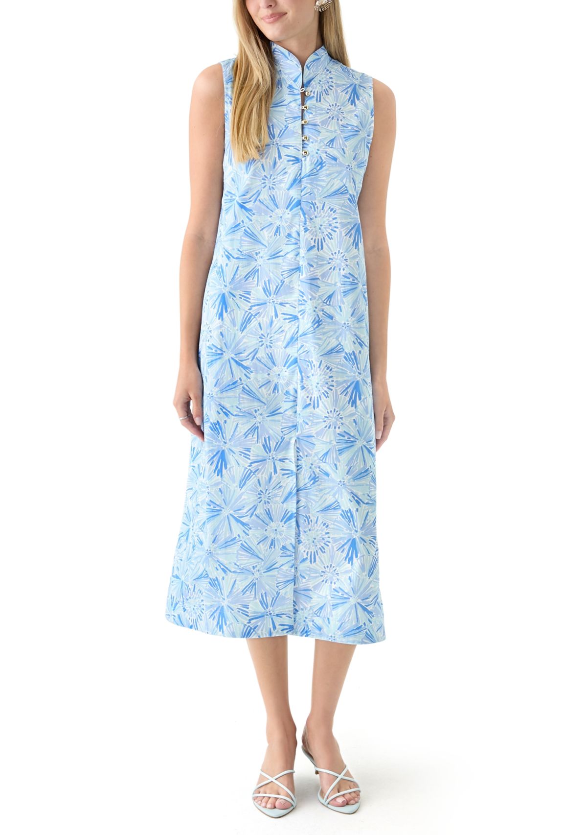 Womens Sleeveless Button Midi Dress