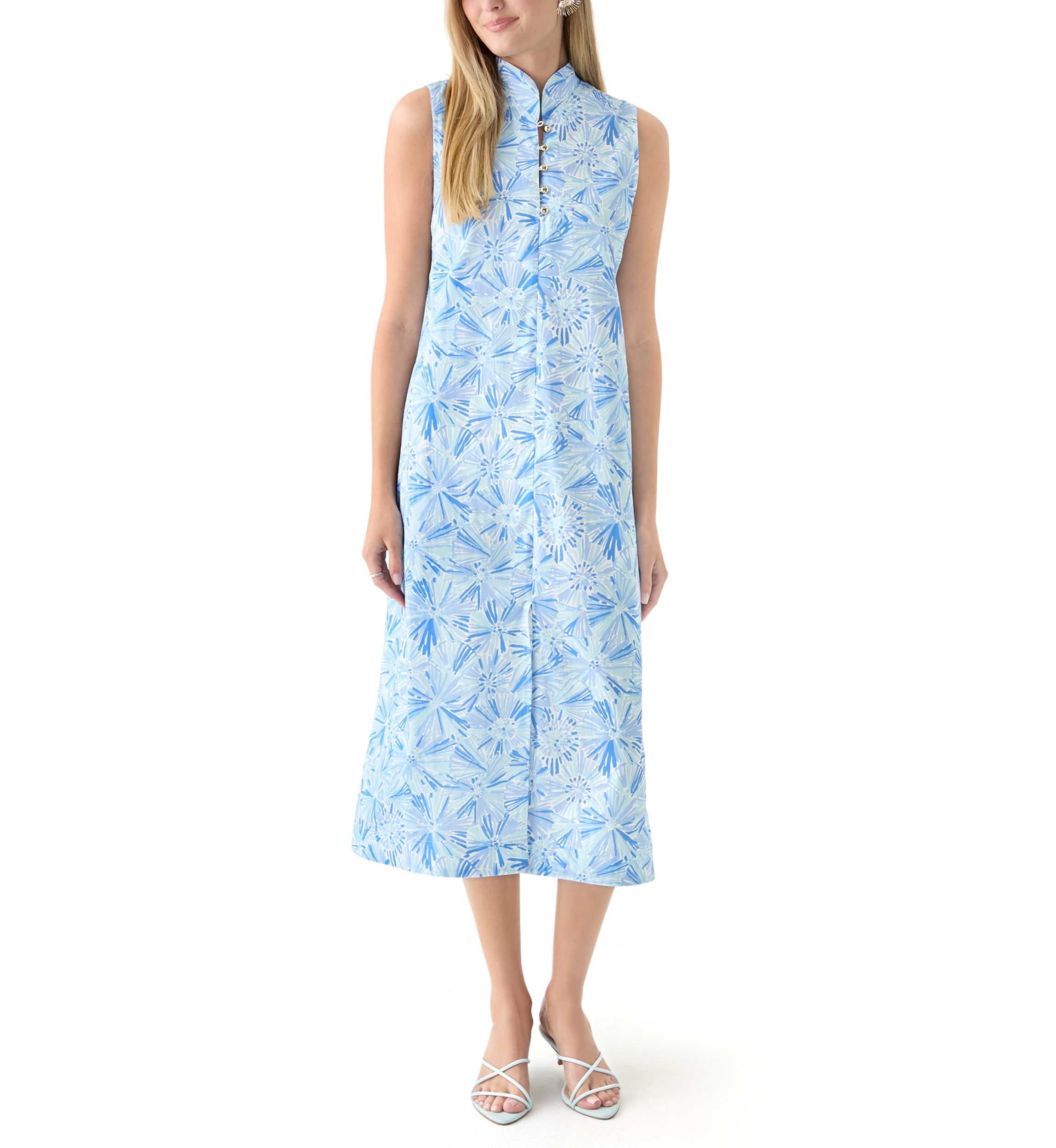 Womens Sleeveless Button Midi Dress
