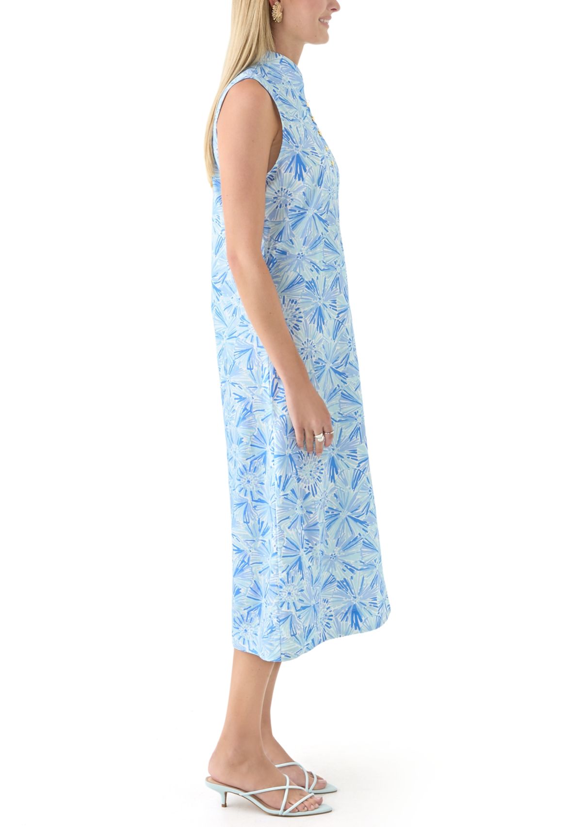 Womens Sleeveless Button Midi Dress