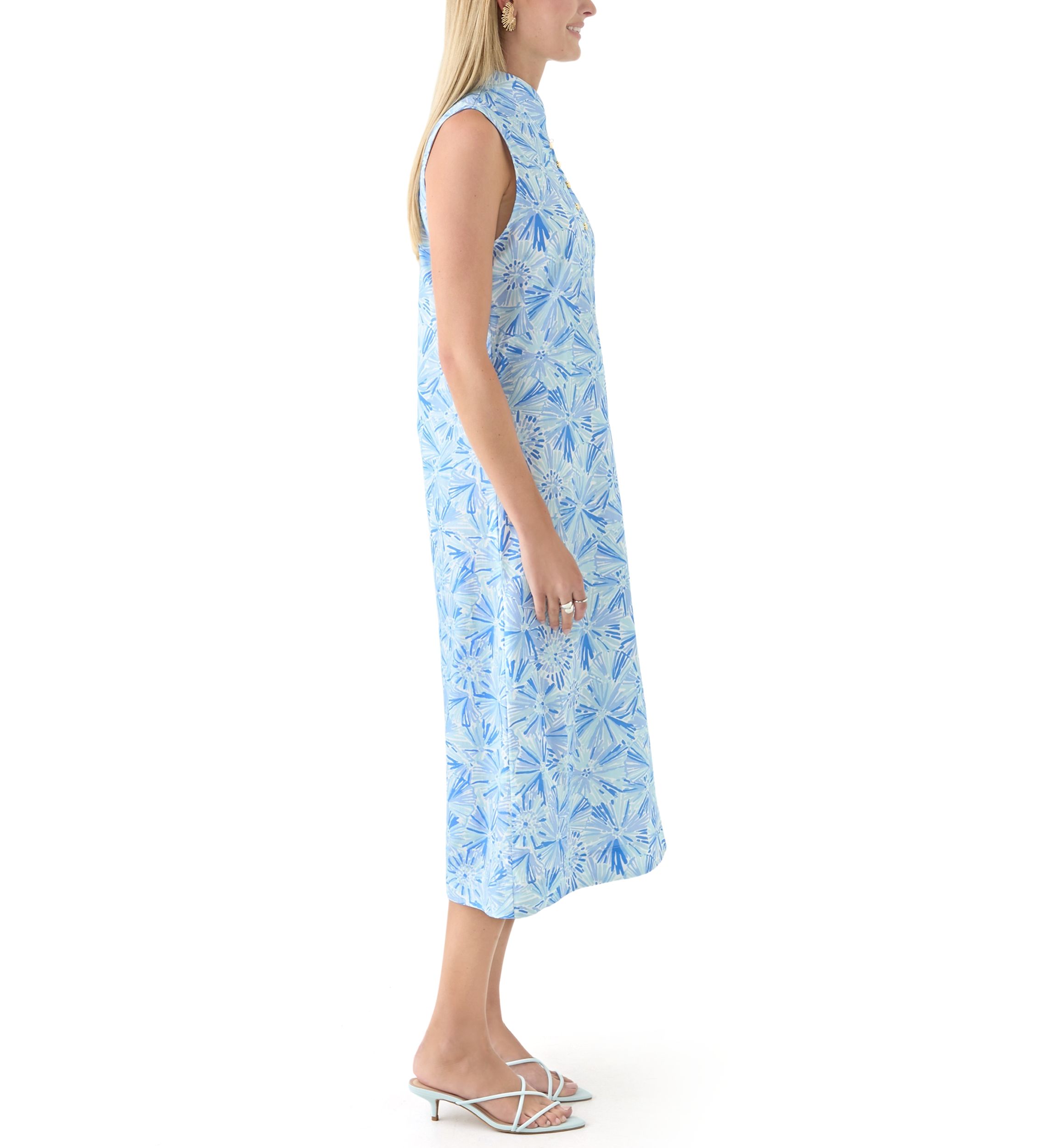 Womens Sleeveless Button Midi Dress