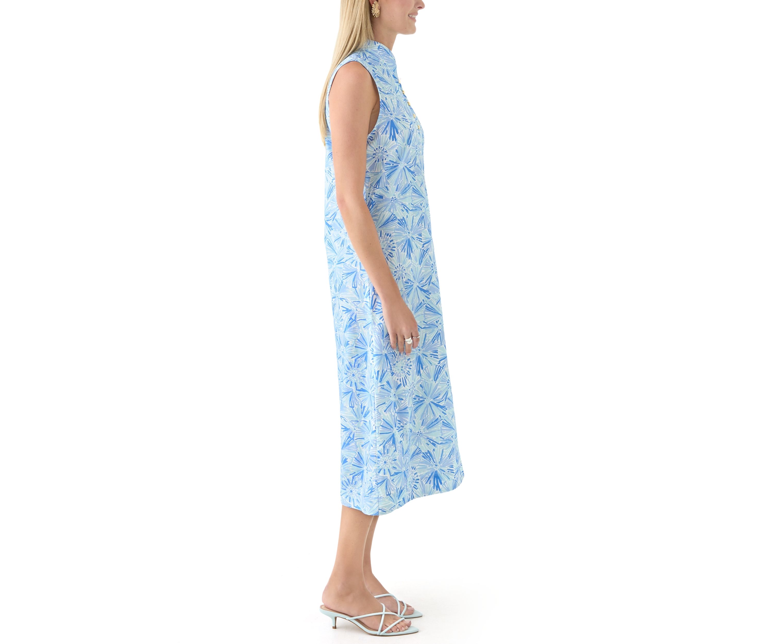Womens Sleeveless Button Midi Dress