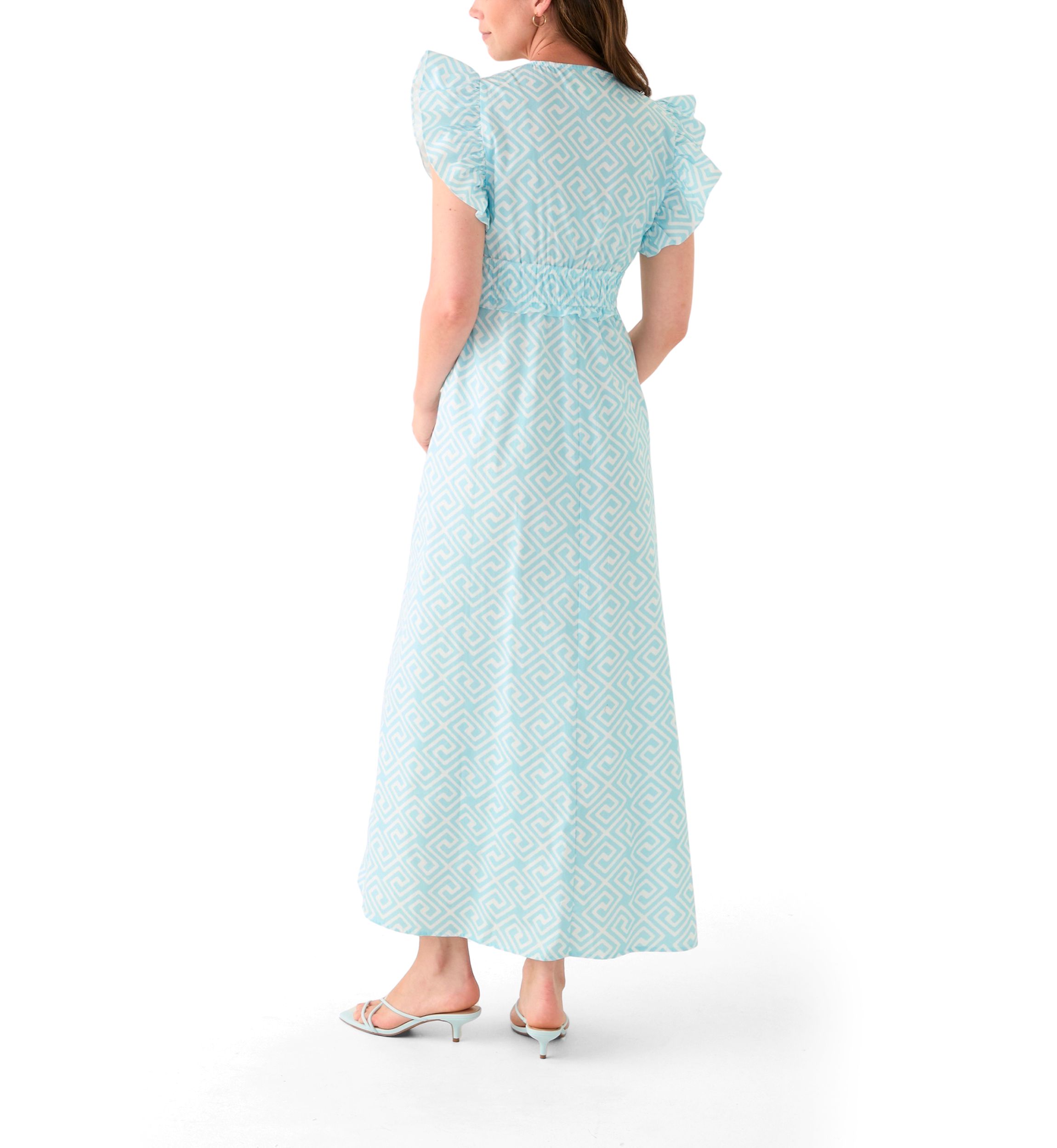 Womens Flutter Sleeve V-Neck Midi Dress
