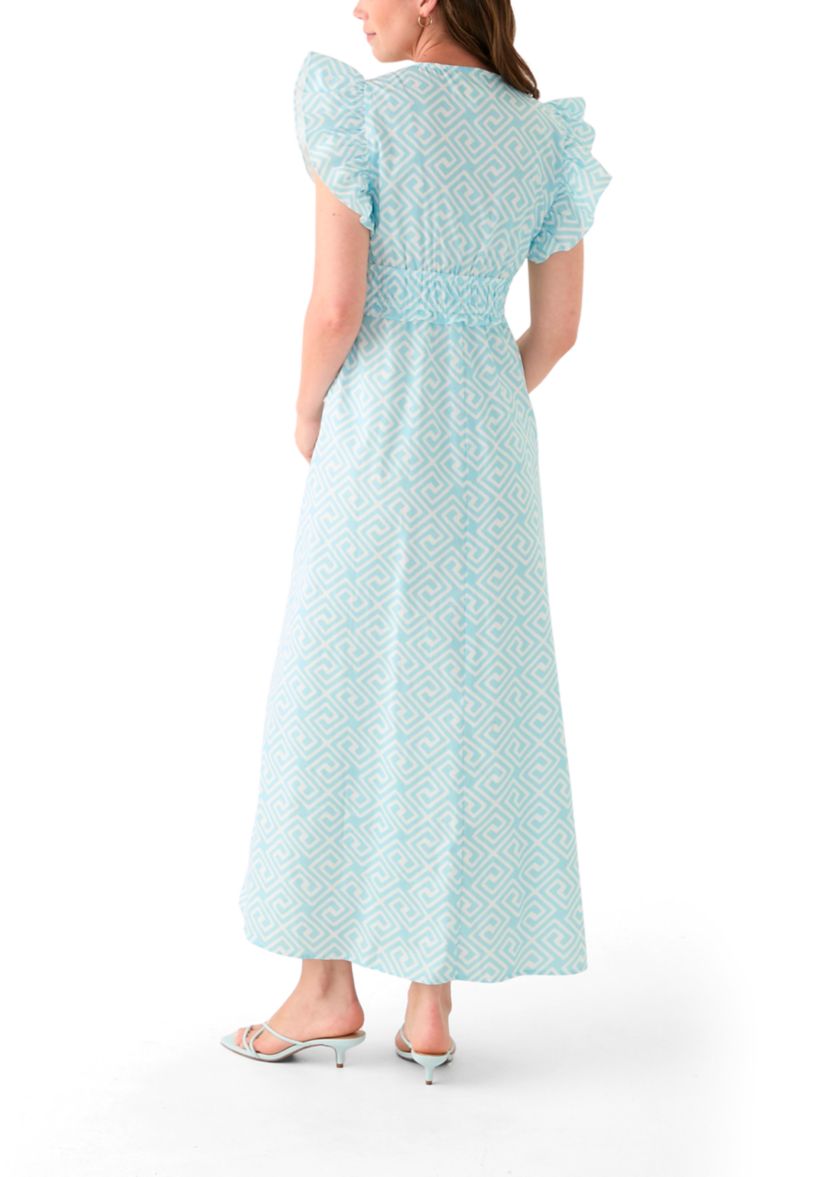 Womens Flutter Sleeve V-Neck Midi Dress