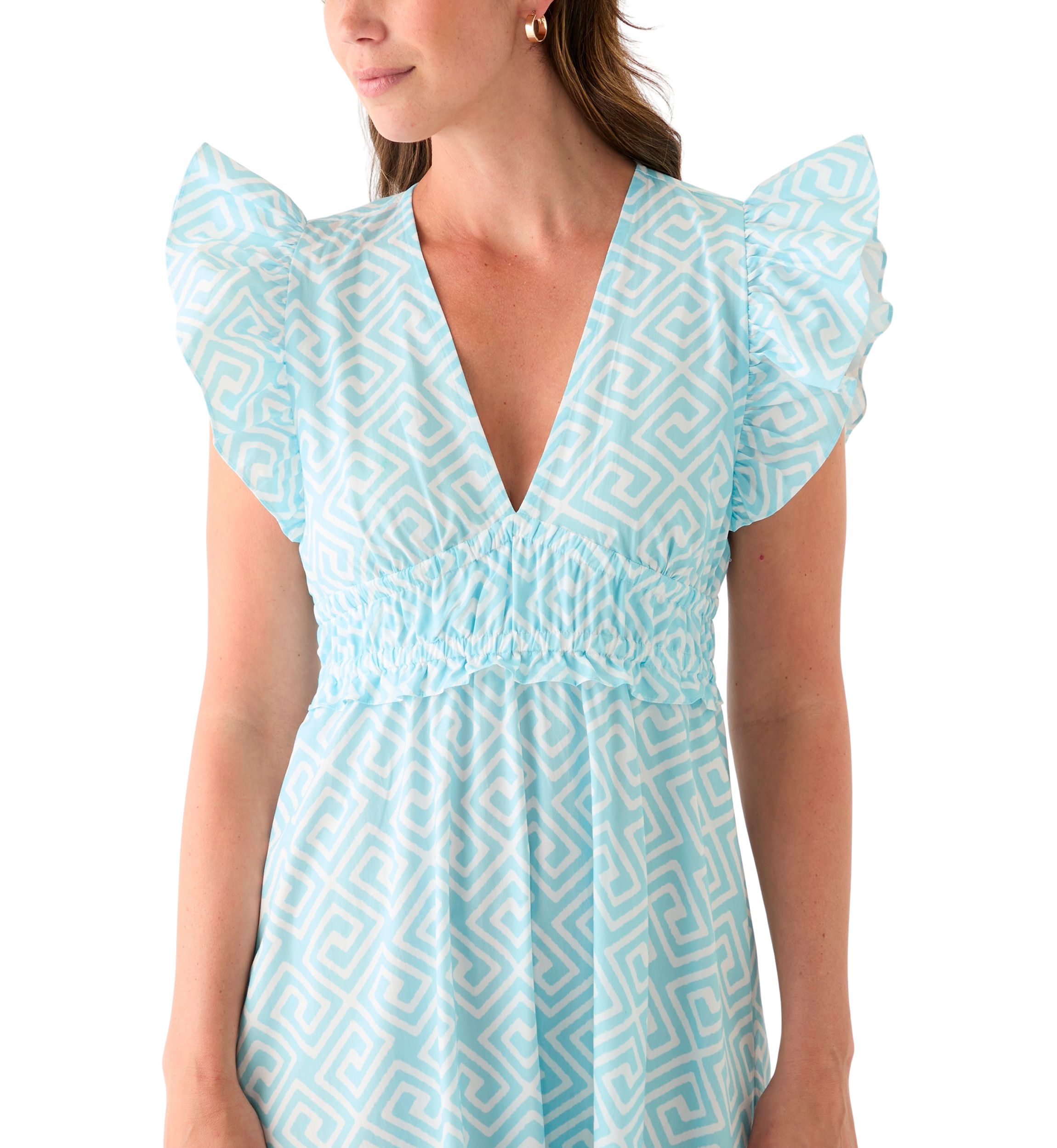 Womens Flutter Sleeve V-Neck Midi Dress