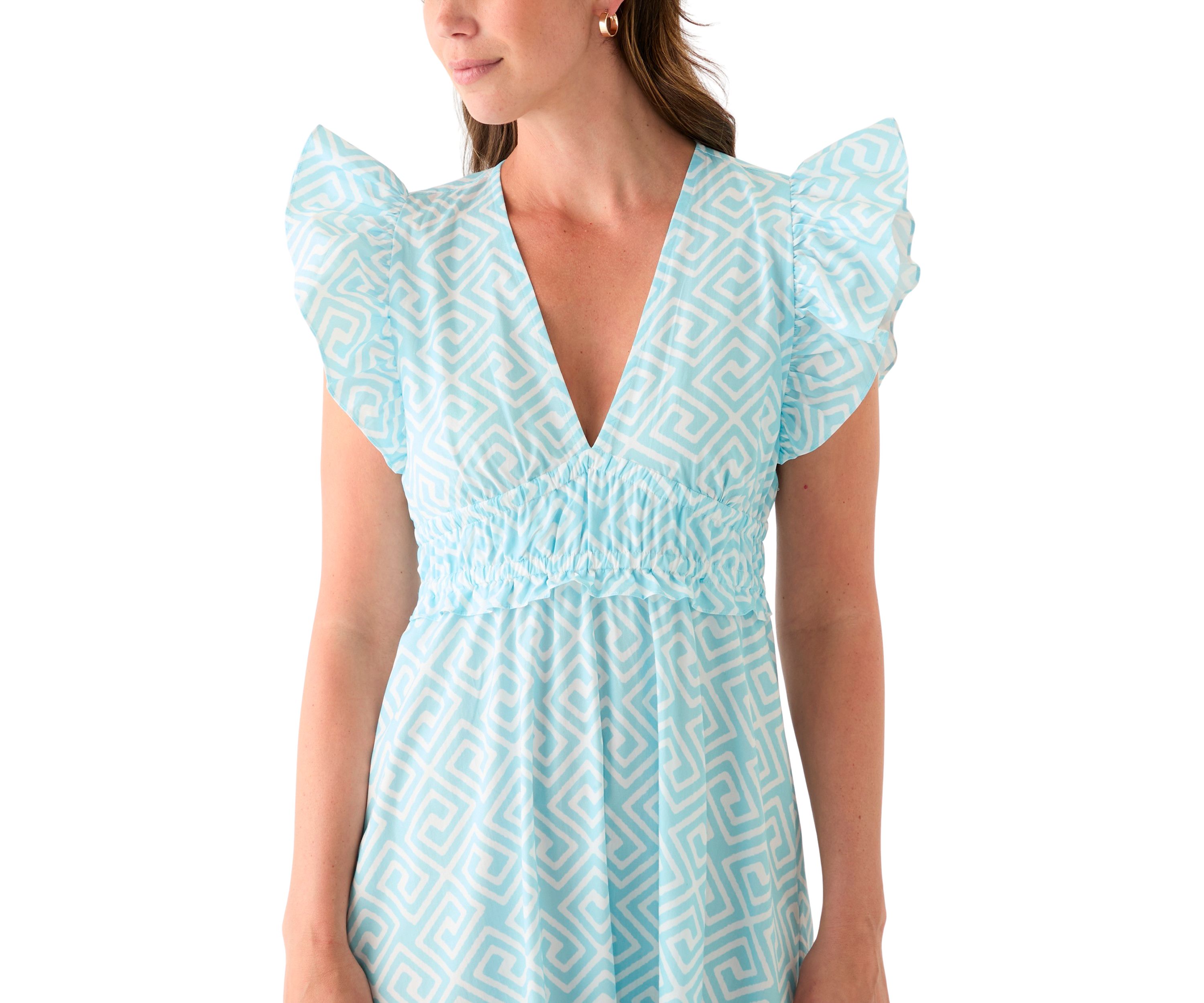 Womens Flutter Sleeve V-Neck Midi Dress