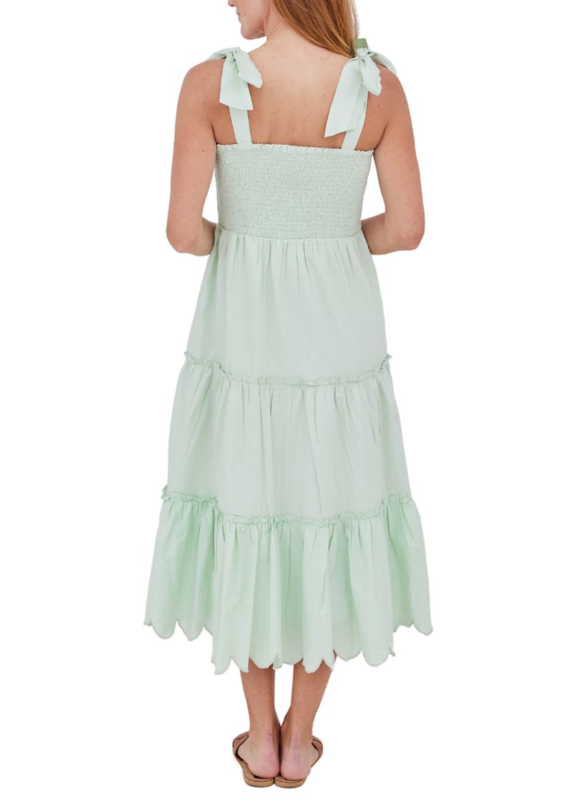 STS x PALM BEACH LATELY Bow Shoulder Smocked Midi Dress