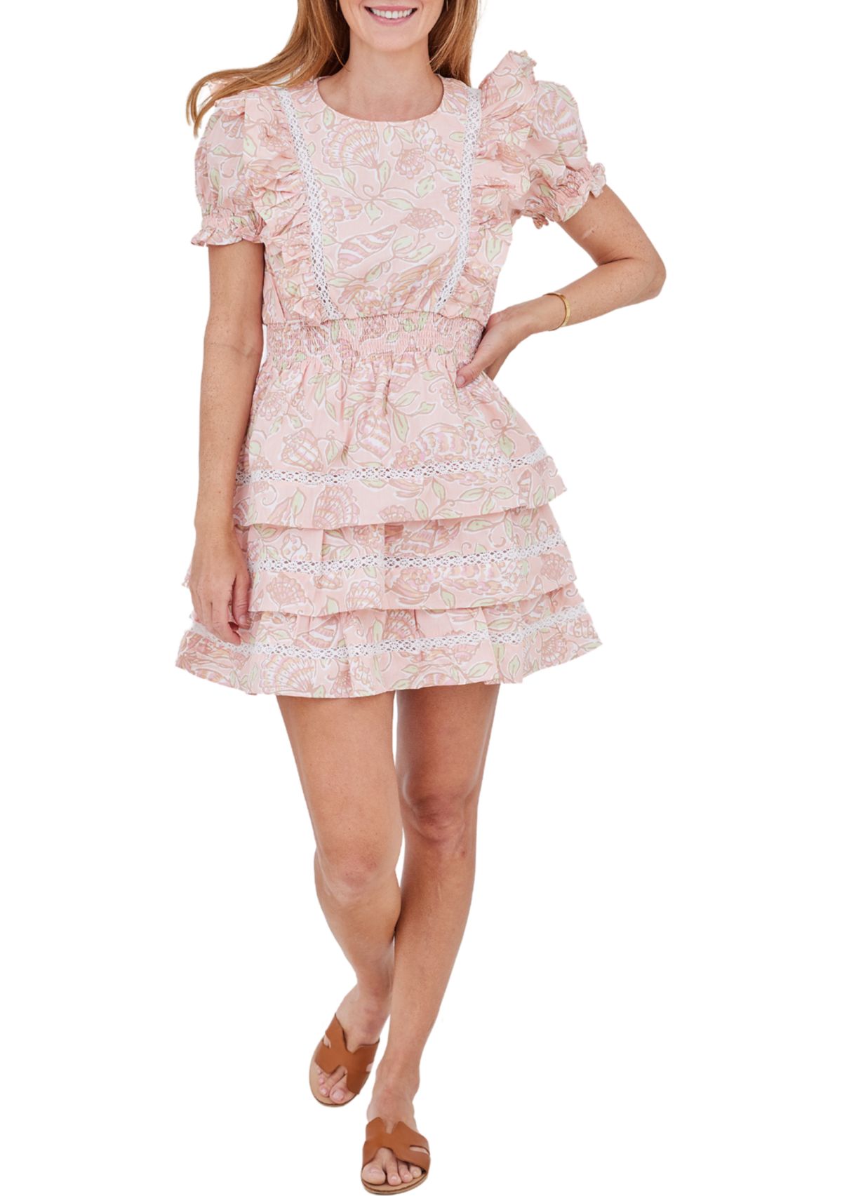STS x PALM BEACH LATELY Smocked Waist Puff Sleeve Dress