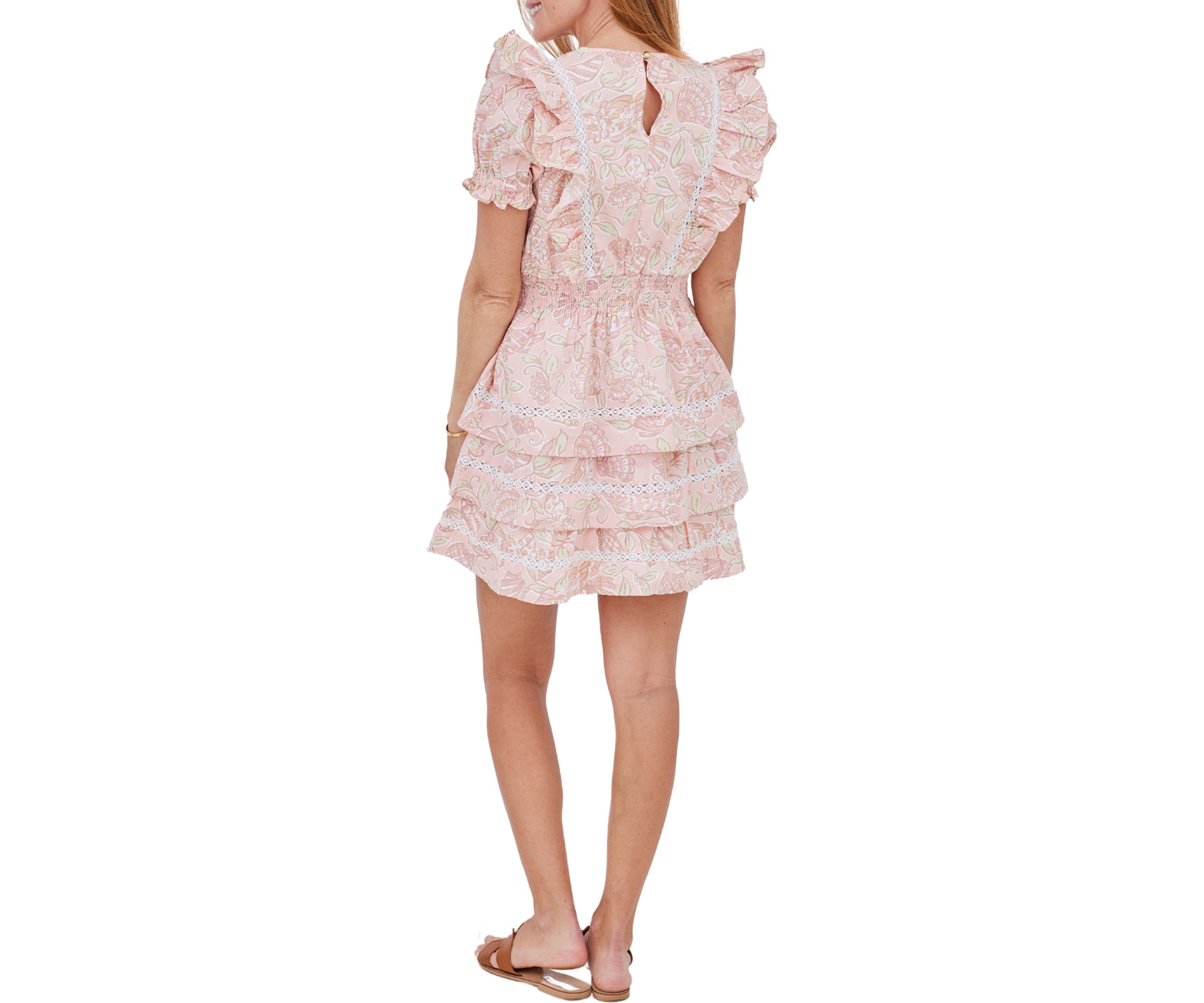 STS x PALM BEACH LATELY Smocked Waist Puff Sleeve Dress