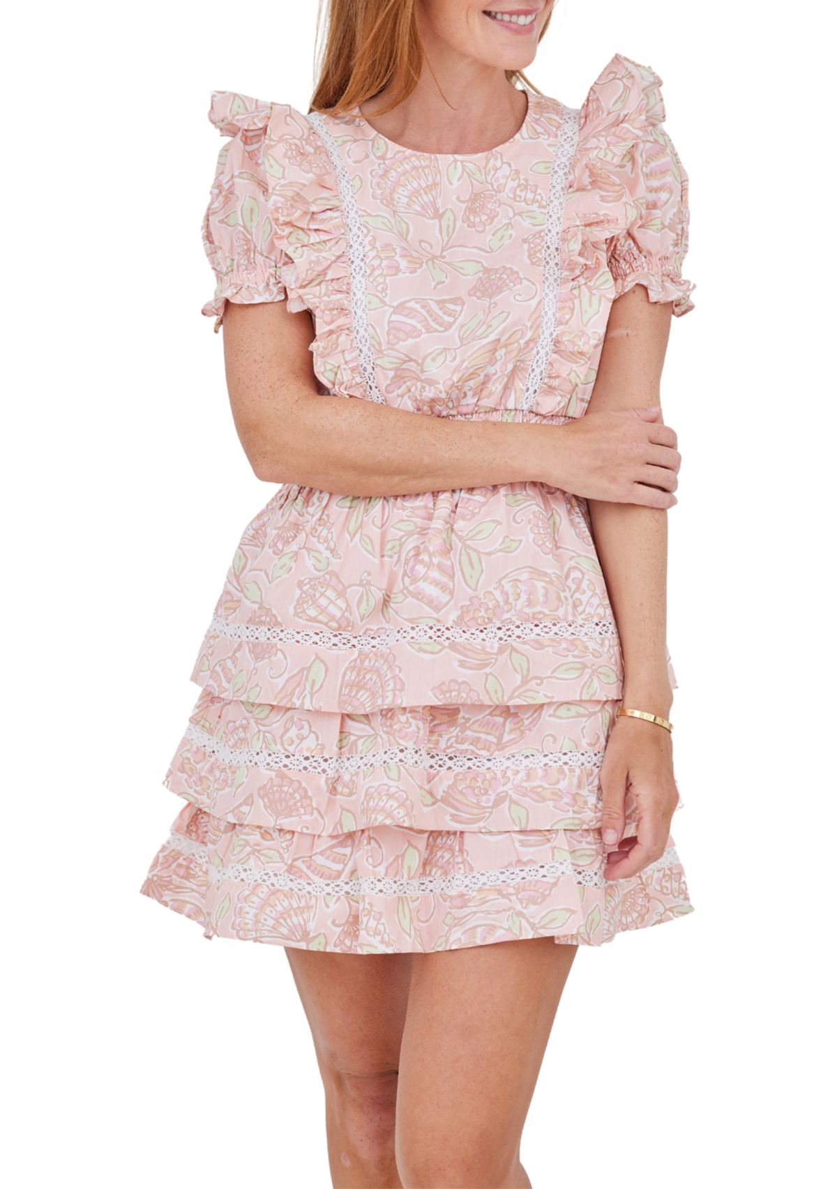 STS x PALM BEACH LATELY Smocked Waist Puff Sleeve Dress