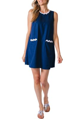 Women's Sleeveless Swing Dress with Ric-Rac Details