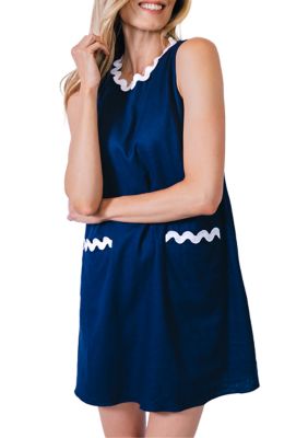 Women's Sleeveless Swing Dress with Ric-Rac Details