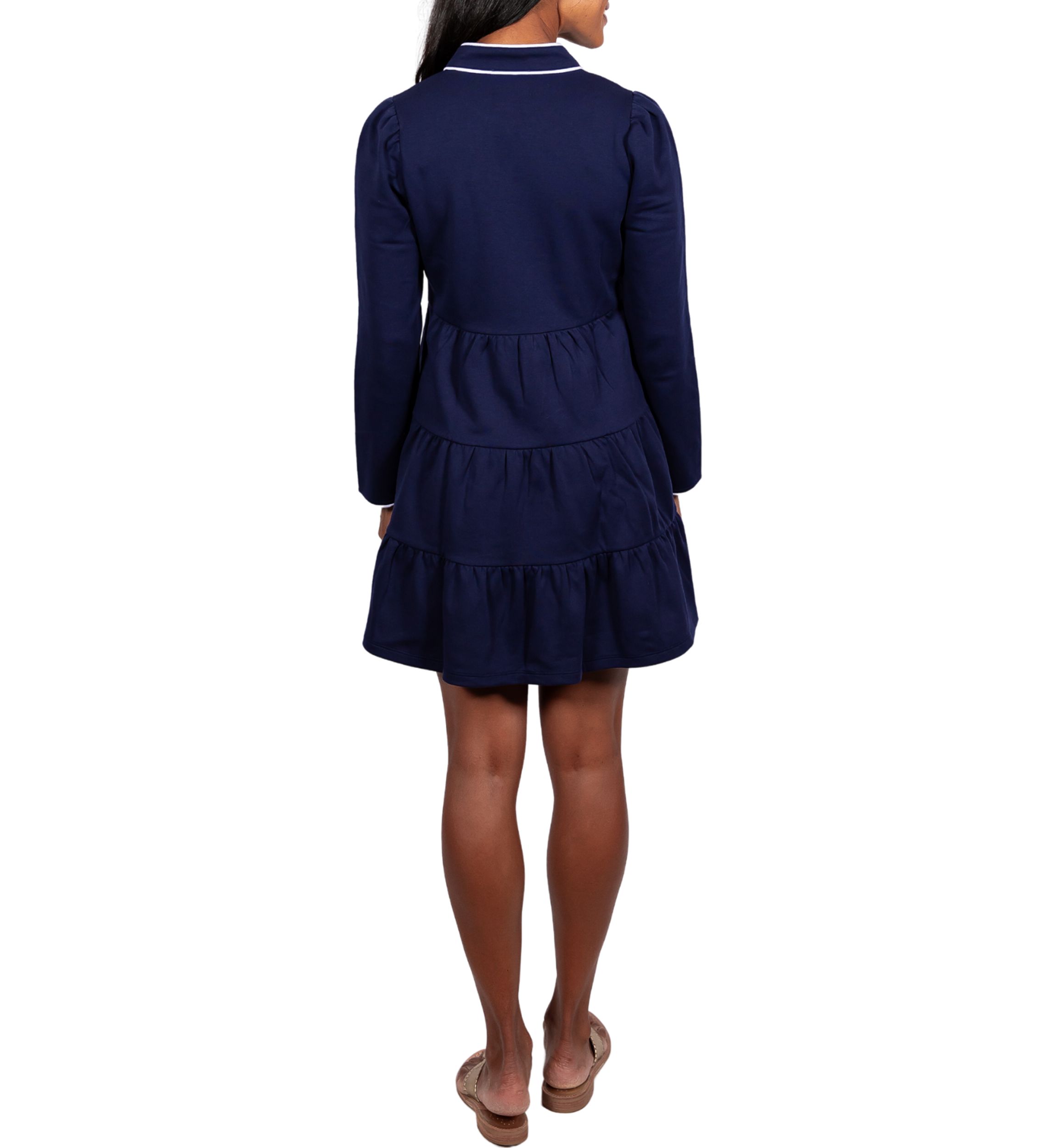 Navy Ponte Long Sleeve Tunic Flare Dress