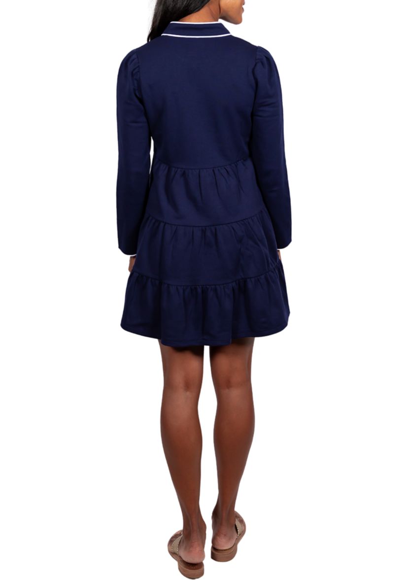 Navy Ponte Long Sleeve Tunic Flare Dress