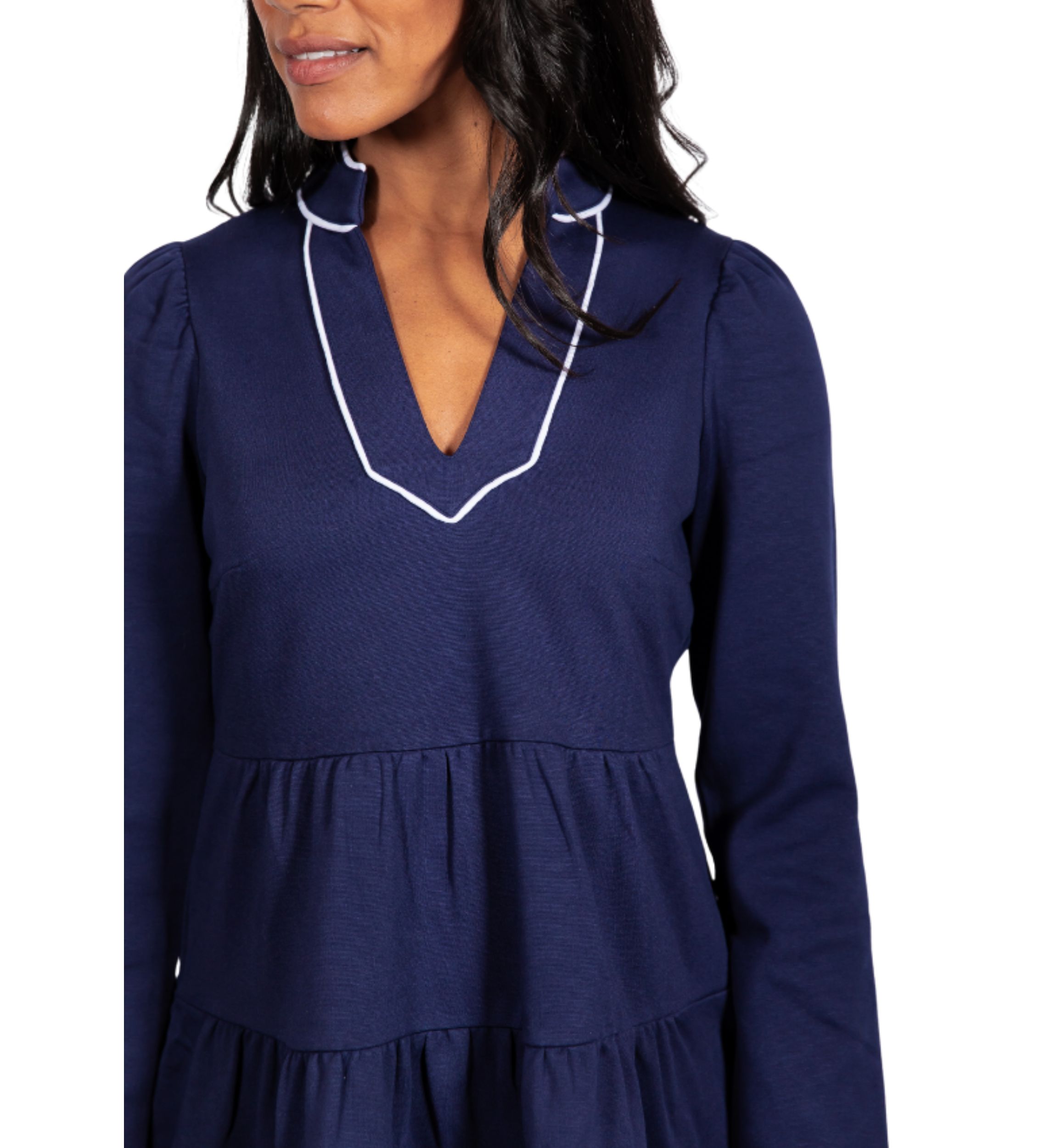 Navy Ponte Long Sleeve Tunic Flare Dress