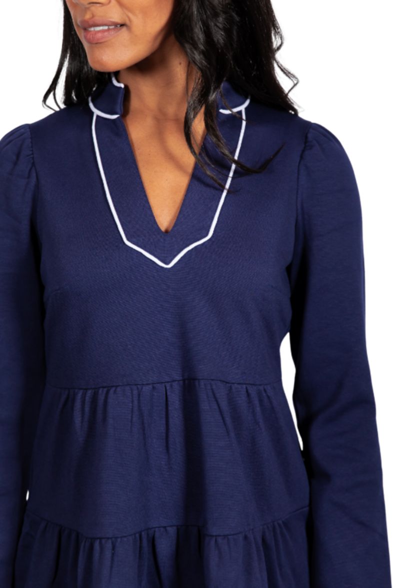 Navy Ponte Long Sleeve Tunic Flare Dress