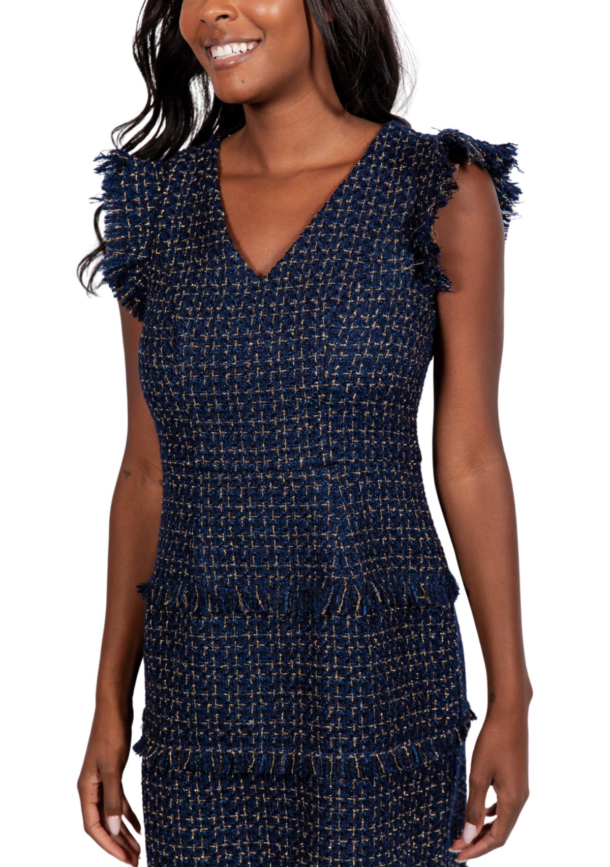 Womens Fringe Trim Fit and Flare Dress