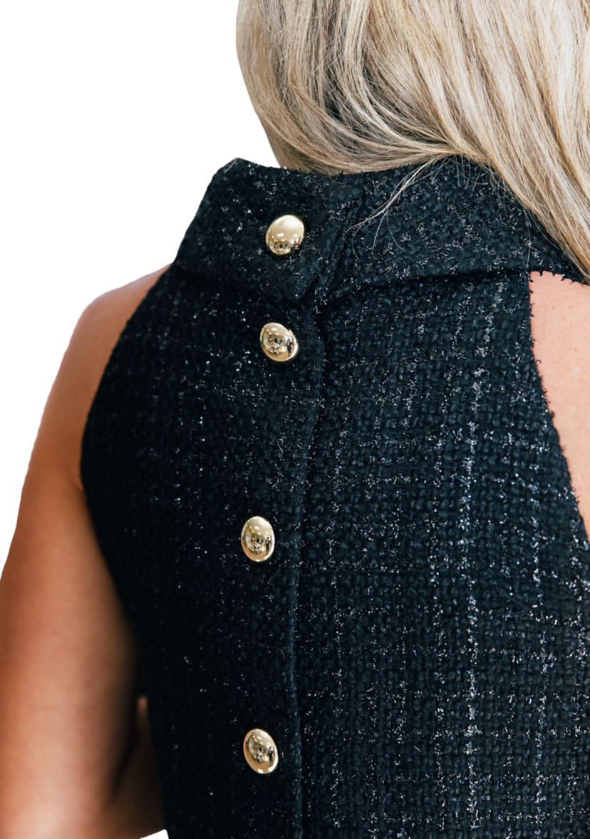 Womens Sparkle Tweed Cowl Neck Top