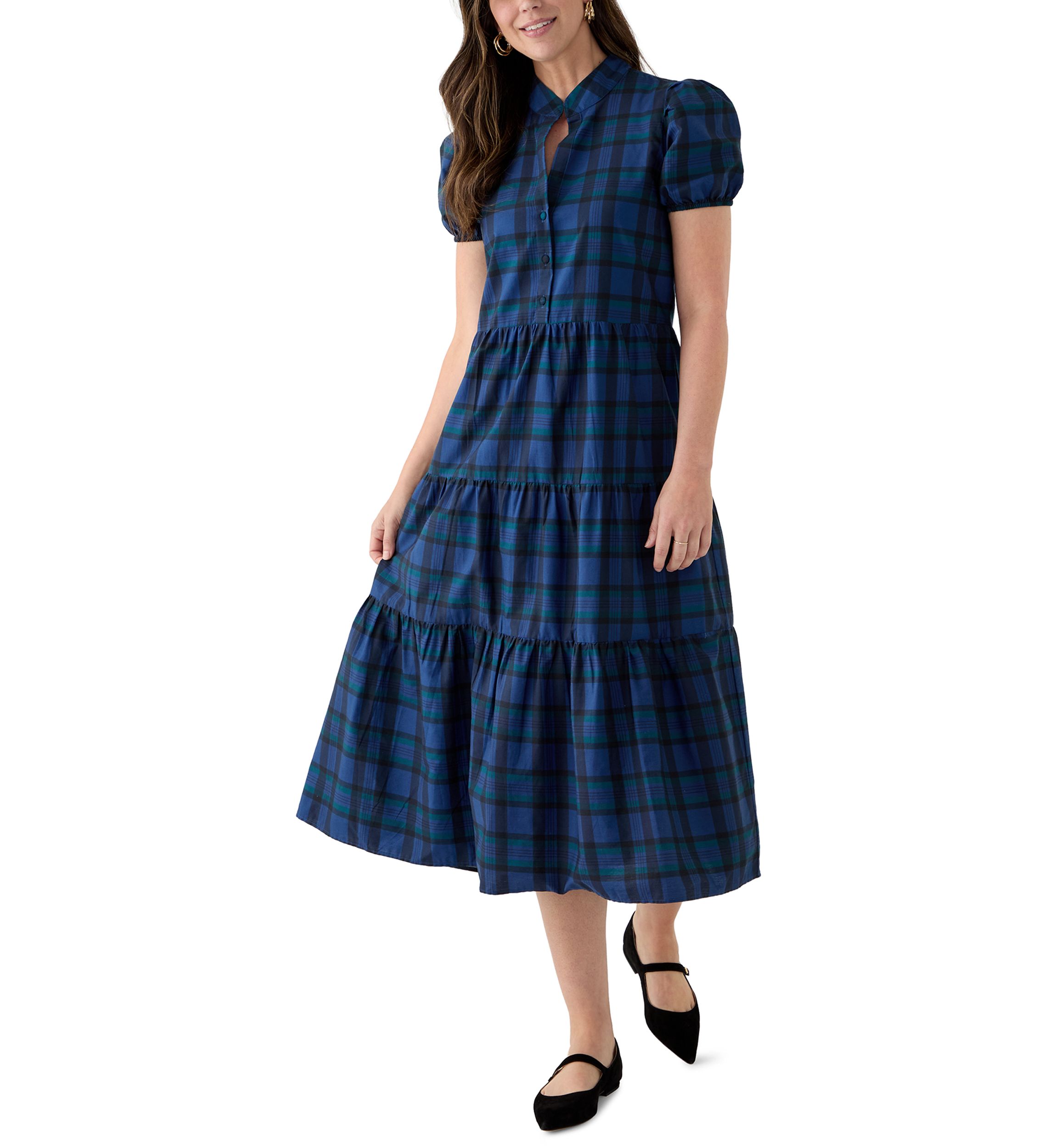 Womens Button Front Shirt Midi Dress