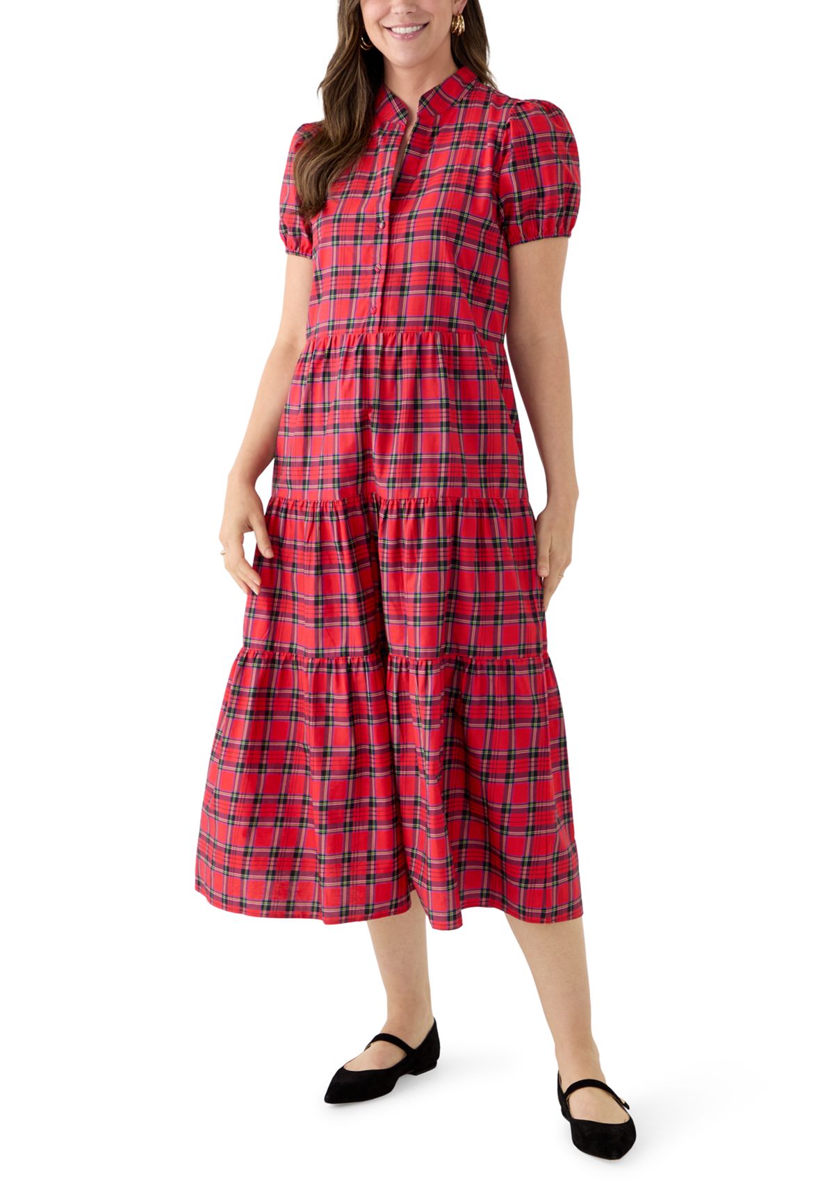 Womens Button Front Shirt Midi Dress