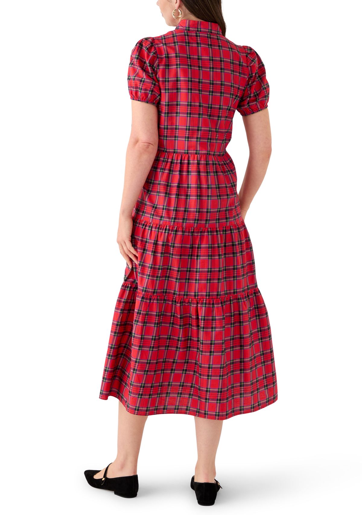 Womens Button Front Shirt Midi Dress