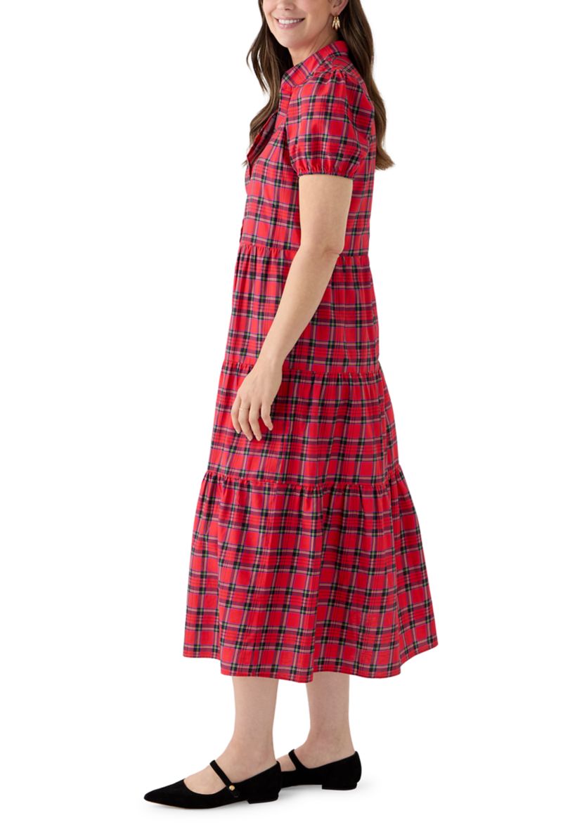 Womens Button Front Shirt Midi Dress